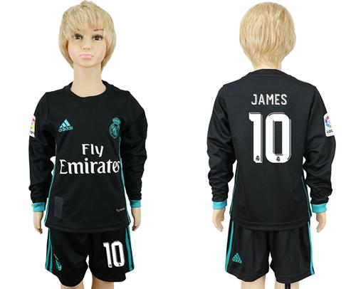 Real Madrid #10 James Away Long Sleeves Kid Soccer Club Jersey